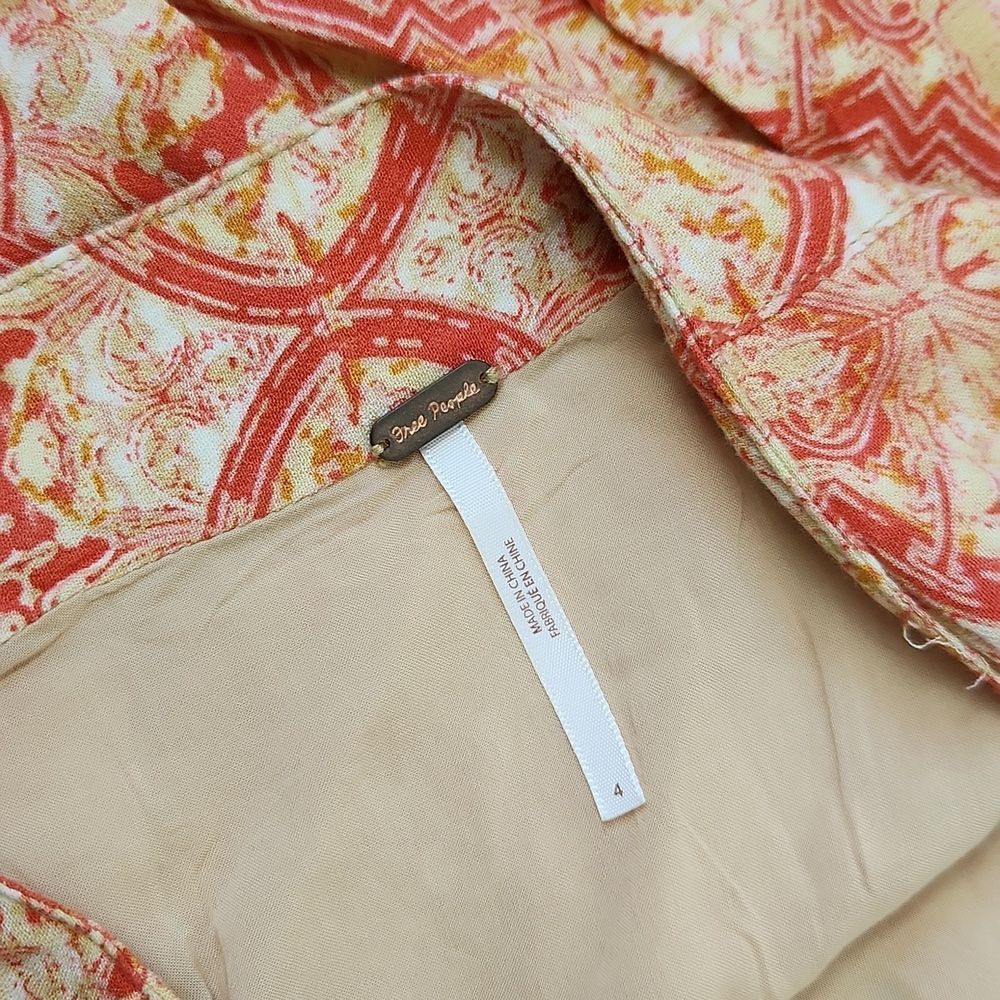 Free People Lovers Lane Orange Print Pleated Mini Skirt Buttons - Picture 6 of 6